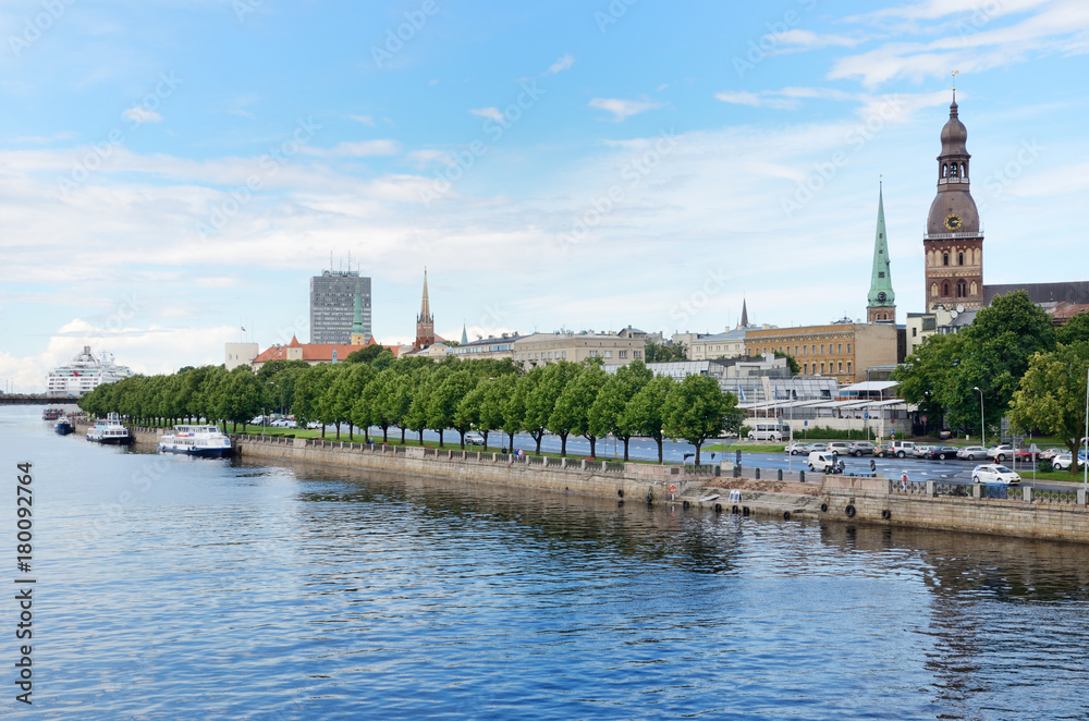 Daugava's embankment of the Latvian city Riga