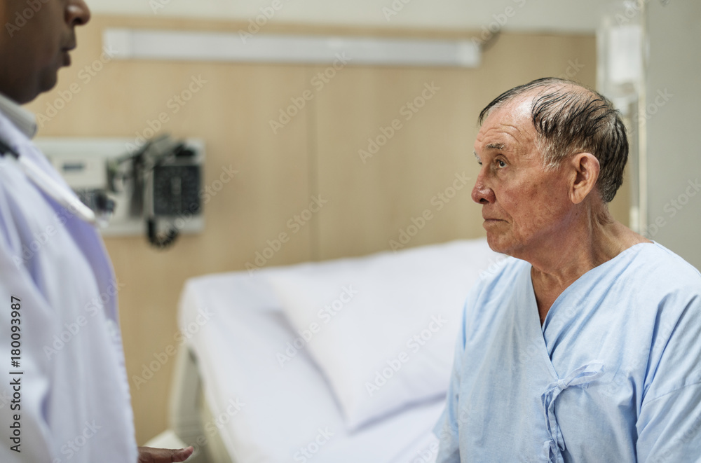 A sick elderly is staying at the hospital A sick elderly is staying at the hospital