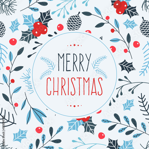 Christmas Greeting Card with Floral Background. 