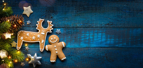 Christmas holidays ornament flat lay; Christmas card background