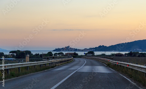 Italy, evening road in Talamone, Tuscany.