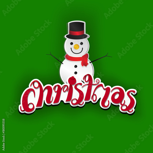 Merry christmas card on green background copy space for Greeting card, vector and illustration.