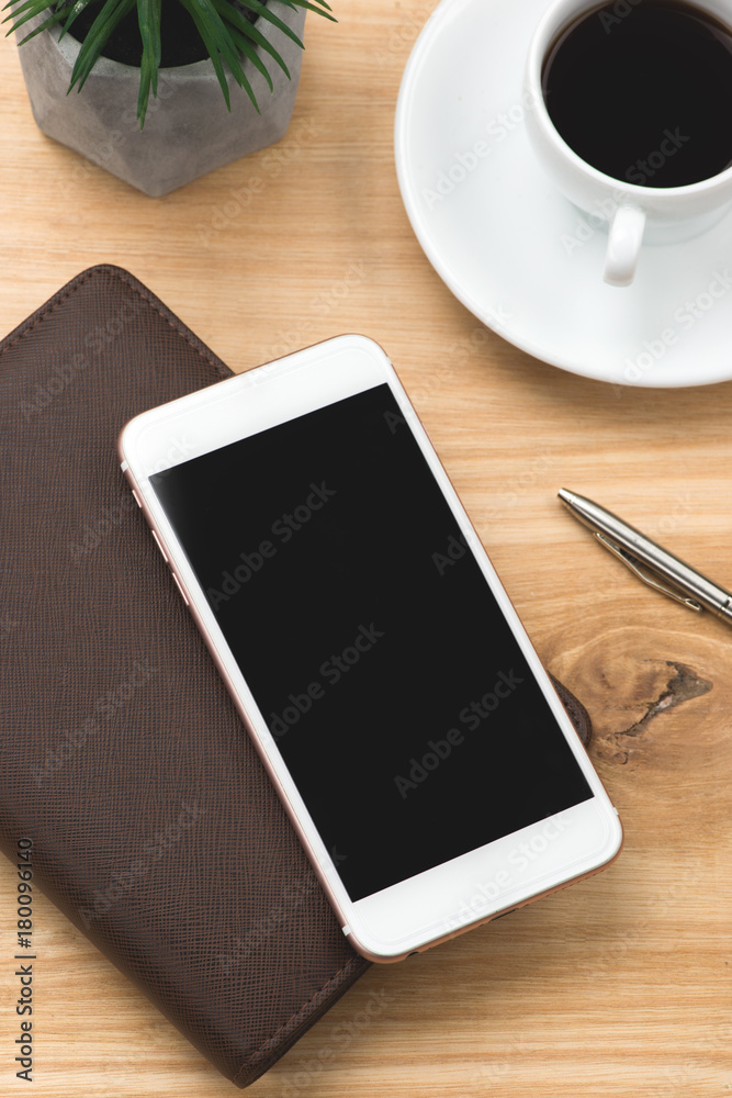 Smartphone mock up template on office deck. Smartphone mock up template on office deck.