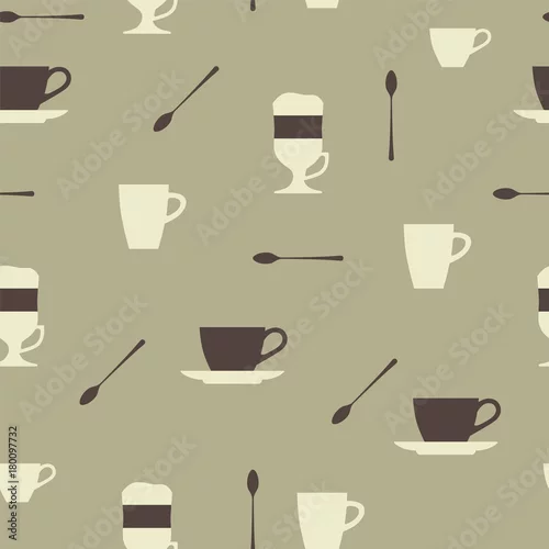 Tapety Filiżanki do kawy. Latte, cappuccino, espresso, kawa po irlandzku. Bezszwowe tło wektor.