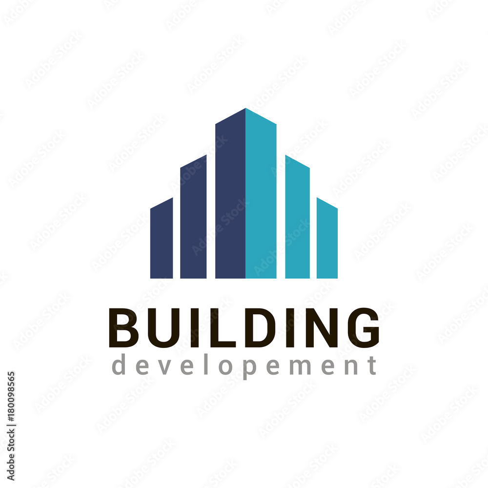 Vector logo template for real estate or building company. Illustration of skyscraper. EPS10. Creative flat icon concept. Architecture. Style and modern logotype.
