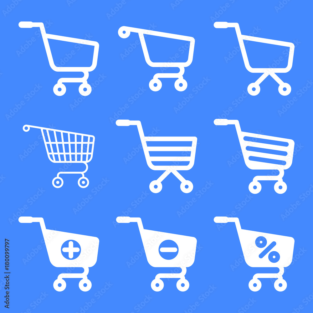 Shopping cart vector icon. Trolley sign. Website design, symbol of buying, selecting and selling in ecommerce. Flat cartoon illustration. Objects isolated on white background. Shopping cart vector icon. Trolley sign. Website design, symbol of buying, selecting and selling in ecommerce. Flat cartoon illustration. Objects isolated on white background.