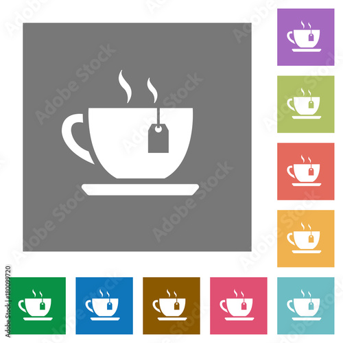 Cup of tea with teabag square flat icons