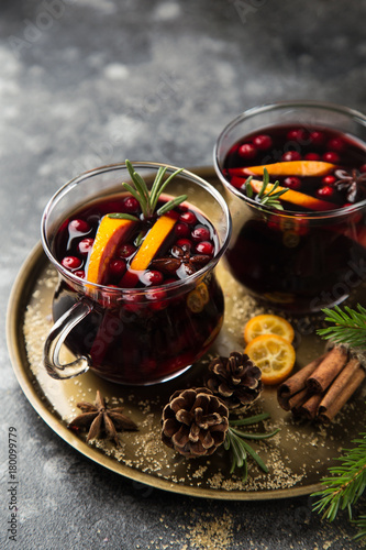 mulled wine in glass cups for Christmas