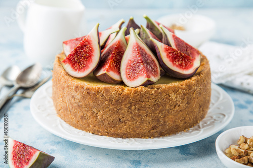 delicious caramel cheesecake served with fresh figs