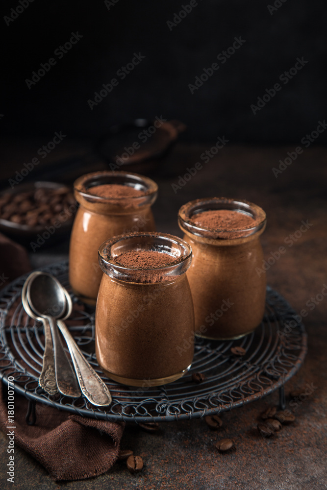 chocolate coffee mousse in glass jars chocolate coffee mousse in glass jars
