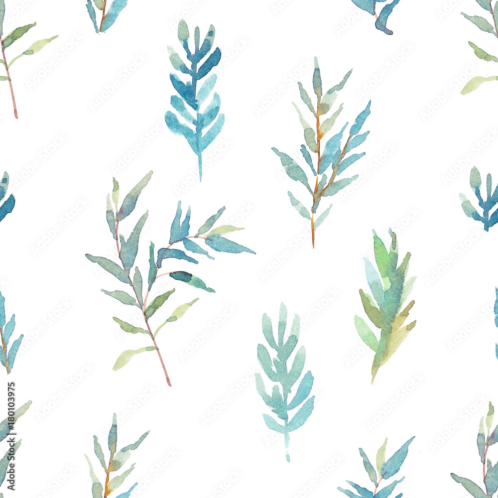 Fototapeta premium Seamless pattern with eucalyptus branches. Watercolor illustration