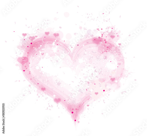 Vector pink, splashing heart frame isolated.