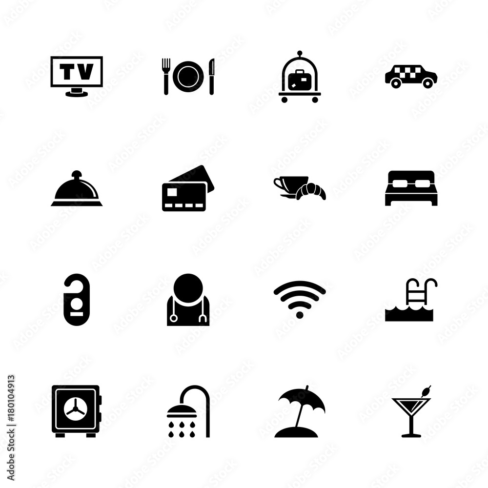 Hotel - Expand to any size - Change to any colour. Flat Vector Icons - Black Illustration on White Background. Hotel - Expand to any size - Change to any colour. Flat Vector Icons - Black Illustration on White Background.