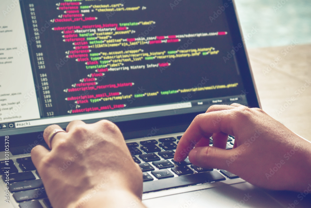 Programming Work Time Programmer Typing New Lines Of HTML Code Laptop 