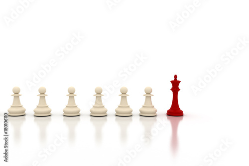 Leadership background. Red chess king in front on white background