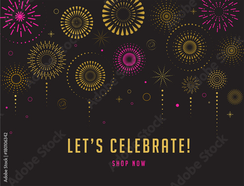 Fireworks and celebration background, winner, victory poster design