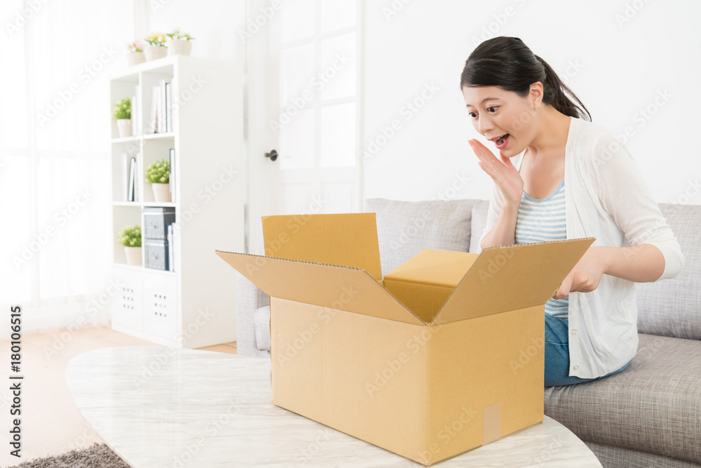 attractive woman received parcel from friend