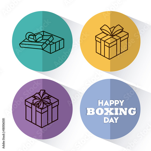 happy boxing day icon set over colorful circles and white background vector illustration