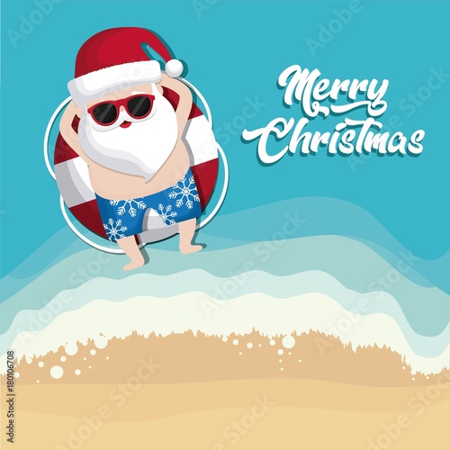 relaxed santa claus on the beach colorful design vector illustration