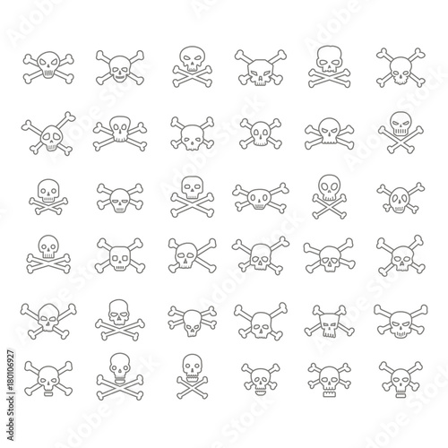 set of monochrome icons with skulls for your design