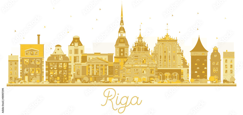 Riga Latvia City skyline golden silhouette.