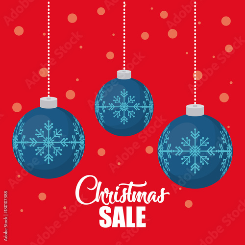 christmas sale design with christmas balls hanging icon over red background vector illustration