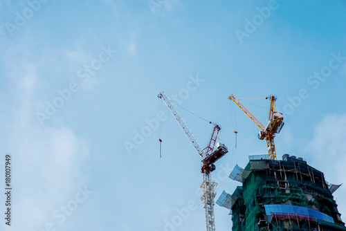 Close up the top of building on construction sites and sky in Dubai, UAE.