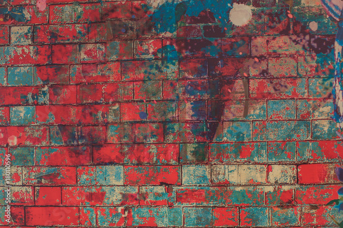grunge colored red blue wall, pantone, cement, bricks