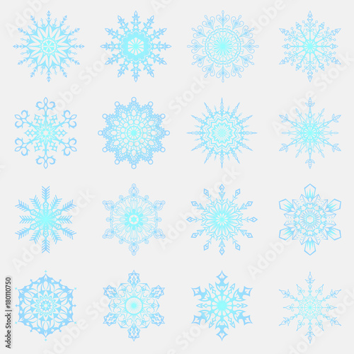 Separate Snowflakes Doodles icon Vector Rustic christmas clipart new year snow crystal illustration in flat style