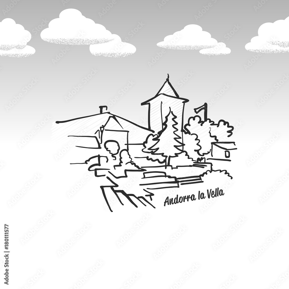 Andorra de la vella famous skyline sketch Andorra de la vella famous skyline sketch