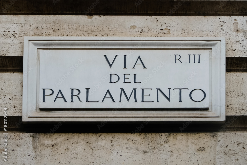 Via del Parlamento street name sign, Rome, Italy Via del Parlamento street name sign, Rome, Italy