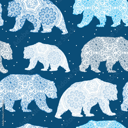 Seamless Christmas decorative pattern with polar bear