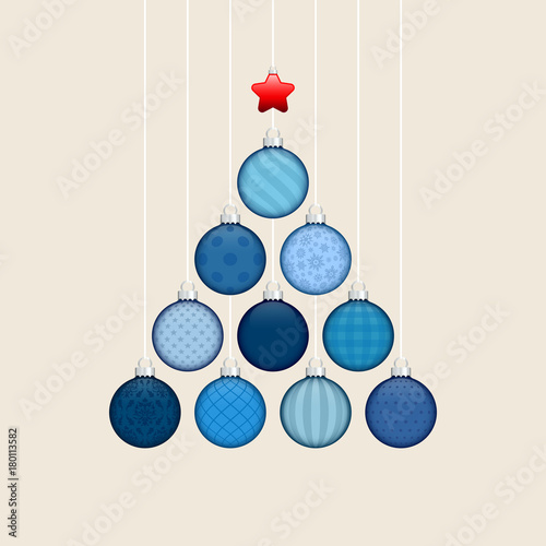 Christmas Tree Hanging Balls Pattern Blue/Beige Silver