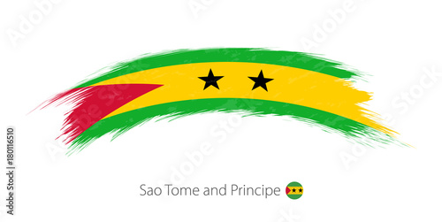 Flag of Sao Tome and Principe in rounded grunge brush stroke.