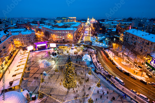 KIEV, UKRAINE - JANUARY 4, 2017: Christmas Fair is a very popular among locals due to variety of amusements for kids, such as carousels and actors dressed in different costumes, on January 4 in Kiev.