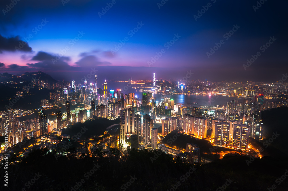 Illuminated Hong Kong cityscape as seen from Jardine's Lookout, Hong Kong Island