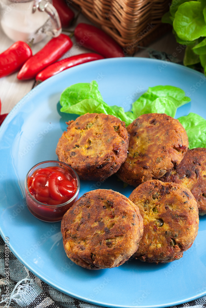 Aloo Tikki or cutlet. Indian snack made of boiled potatoes