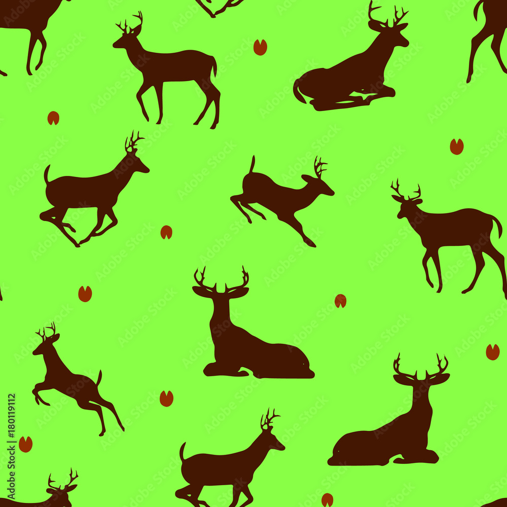 Forest, Deer Seamless pattern, on a green background, Forest, Deer Seamless pattern, on a green background,