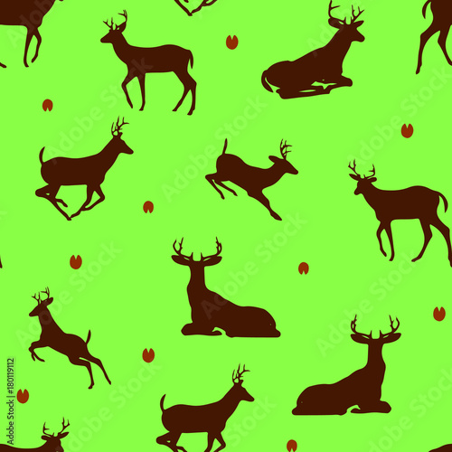 Forest  Deer Seamless pattern  on a green background 