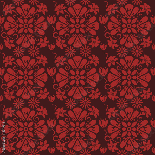 Seamless red floral pattern, vector. Endless texture can be used for wallpaper, pattern fills, web page background, surface textures and fabrics.