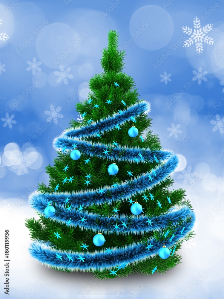3d Christmas tree over snow