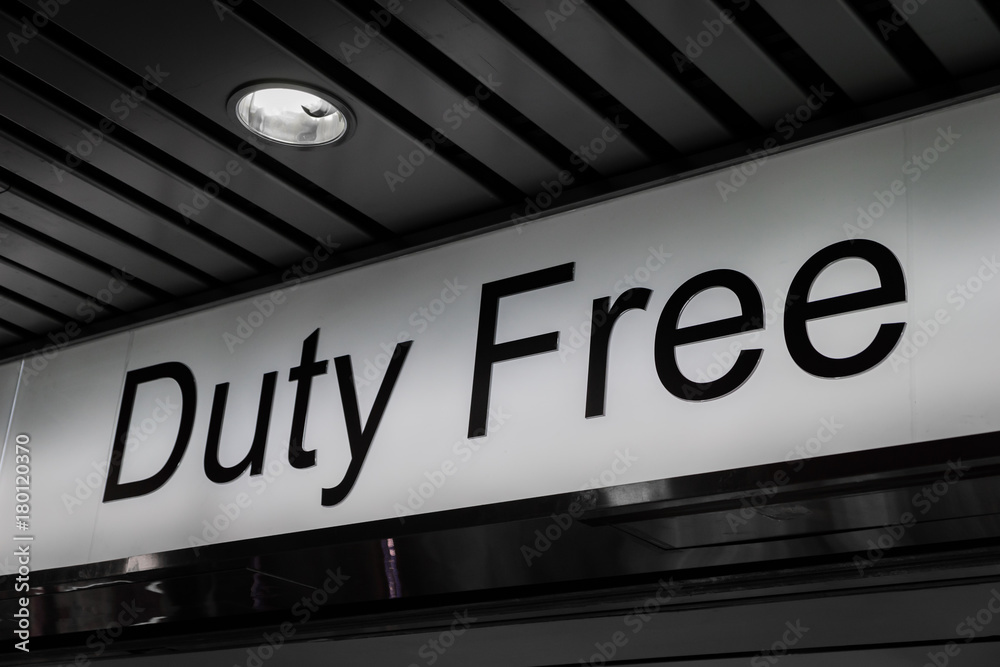 duty free shop sign inside of an international airport