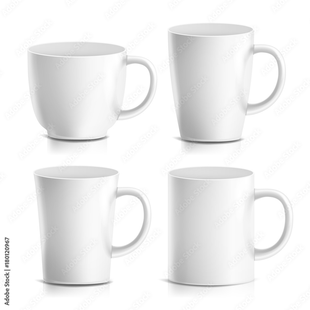Mug Mock Up Set Vector. Realistic Ceramic Coffee, Tea Cup Isolated. Classic Cafe Cup Illustration. Good For Branding, Corporate Identity Mug Mock Up Set Vector. Realistic Ceramic Coffee, Tea Cup Isolated. Classic Cafe Cup Illustration. Good For Branding, Corporate Identity