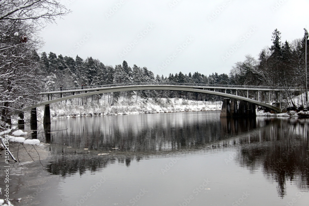Obraz premium Bridge over the river Ogre in Latvia, Ogre.