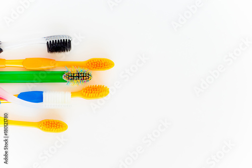 Toothbrushes on a white background