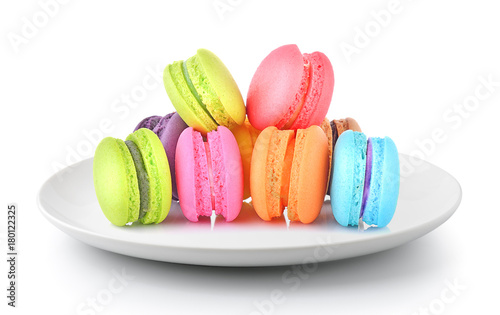 macaroons in a plate isolated on a white background