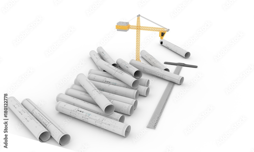 Building construction projects on white, 3d rendering Building construction projects on white, 3d rendering