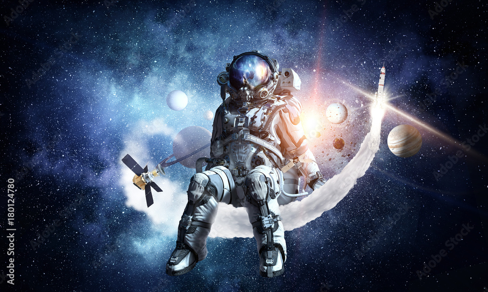 Fototapeta Space fantasy image z astronautą. Różne środki przekazu