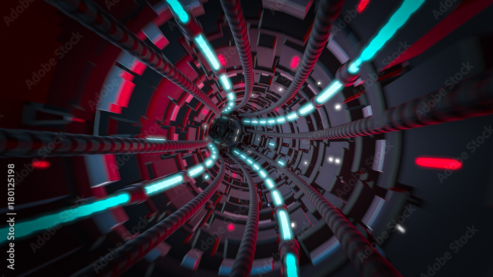 Fototapeta premium 3d render of futuristic tunnel with light. Abstract background, business, sci-fi, technology, transportation or science concept.