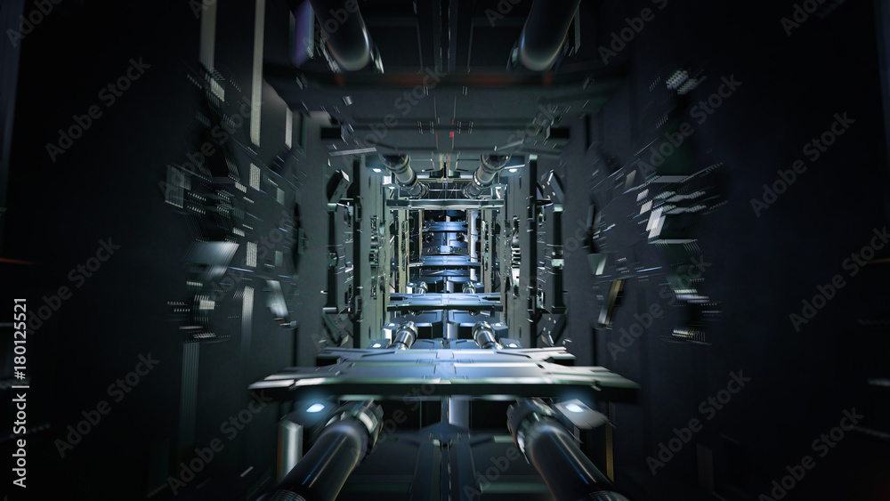 3d render of futuristic tunnel with light. Abstract background, business, sci-fi, technology, transportation or science concept.